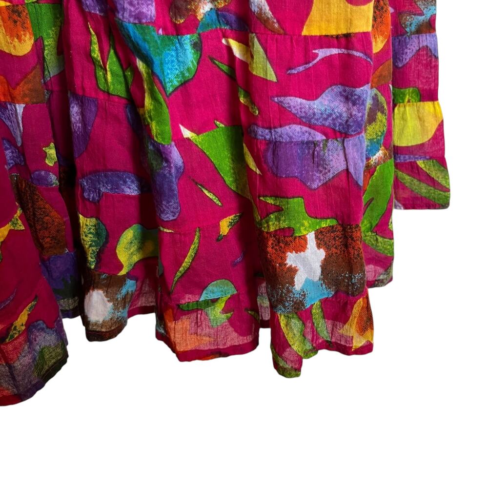 Silver Stream Vintage Tiered Floral Maxi Skirt Tropical Print Maximalist Pink OS - Picture 7 of 10